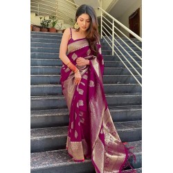 Women's Pure Kanjivaram Silk Saree Banarasi Silk Saree With Blouse Piece