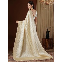 Women's Satin Silk Ethnic Motif Woven Design Saree With Unstitched Blouse