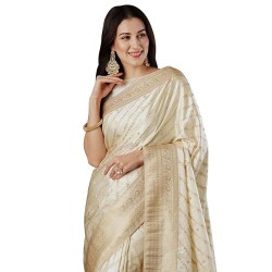 Women's Satin Silk Ethnic Motif Woven Design Saree With Unstitched Blouse