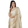 Women's Satin Silk Ethnic Motif Woven Design Saree With Unstitched Blouse