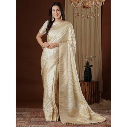 Women's Satin Silk Ethnic Motif Woven Design Saree With Unstitched Blouse
