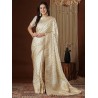 Women's Satin Silk Ethnic Motif Woven Design Saree With Unstitched Blouse