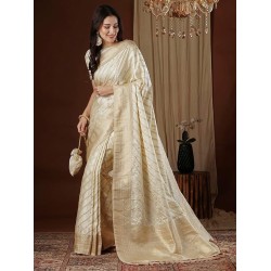 Women's Satin Silk Ethnic Motif Woven Design Saree With Unstitched Blouse