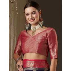 Women's Woven Design Ethnic Motif Georgette Kanjeevaram Saree With Unstiched Blouse Piece