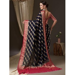 Women's Woven Design Ethnic Motif Georgette Kanjeevaram Saree With Unstiched Blouse Piece