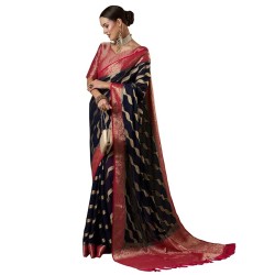 Women's Woven Design Ethnic Motif Georgette Kanjeevaram Saree With Unstiched Blouse Piece