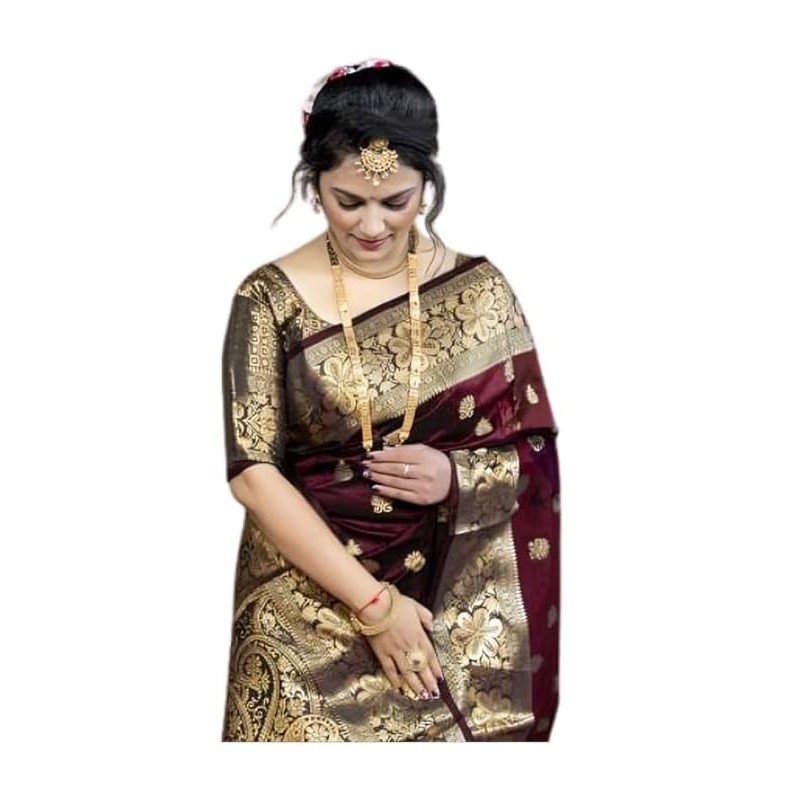 Women's Pure Soft Kanjivaram Silk Saree For Wedding Banarasi Style Sari With Blouse Piece