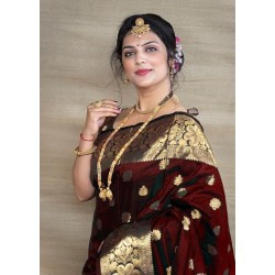 Women's Pure Soft Kanjivaram Silk Saree For Wedding Banarasi Style Sari With Blouse Piece