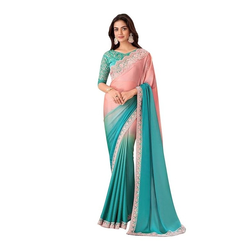 Women's Pure Chiffon Embellished Saree With Unstitched Blouse