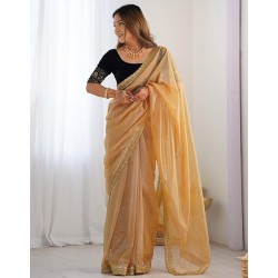 Women's Shimmer Net Sequence Embroidery Lace Saree for With Unstitched Blouse Piece