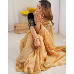 Women's Shimmer Net Sequence Embroidery Lace Saree for With Unstitched Blouse Piece