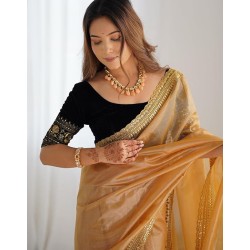Women's Shimmer Net Sequence Embroidery Lace Saree for With Unstitched Blouse Piece