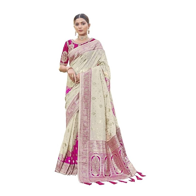 MANOHARI Most Trendy Jacquard Work Woven Saree with Unstitch Blouse Piece