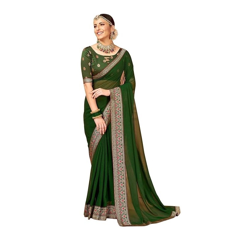 Women's Georgette Embellished Designer Saree With Unstitched Blouse Piece