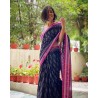 Handicrafts Women's Ikat Hand Block Print Jaipuri Pure Soft Cotton Mulmul Saree with Blouse Piece pp