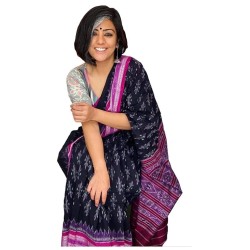 Handicrafts Women's Ikat Hand Block Print Jaipuri Pure Soft Cotton Mulmul Saree with Blouse Piece pp