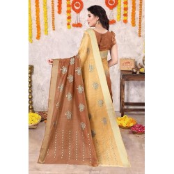 Women's Cotton Blend Mix 2-Tone Foil Printed Saree with Blouse Piece