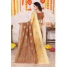 Women's Cotton Blend Mix 2-Tone Foil Printed Saree with Blouse Piece