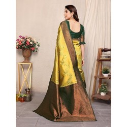 Women's Kanjivaram Style Soft Silk Banarasi Sarees With Blouse Piece