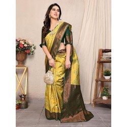 Women's Kanjivaram Style Soft Silk Banarasi Sarees With Blouse Piece