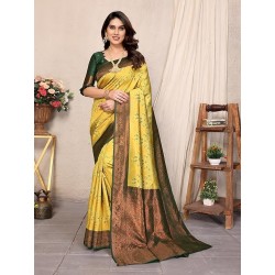 Women's Kanjivaram Style Soft Silk Banarasi Sarees With Blouse Piece