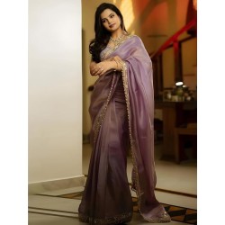 Women's Tissue Lace Work Saree with Unstitched Blouse Piece