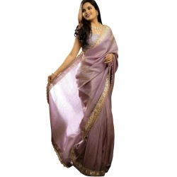 Women's Tissue Lace Work Saree with Unstitched Blouse Piece