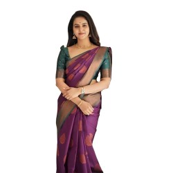 Women's Kanjivaram Soft Lichi Silk Saree With Blouse Piece