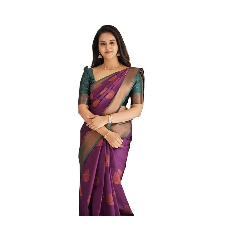 Women's Kanjivaram Soft Lichi Silk Saree With Blouse Piece