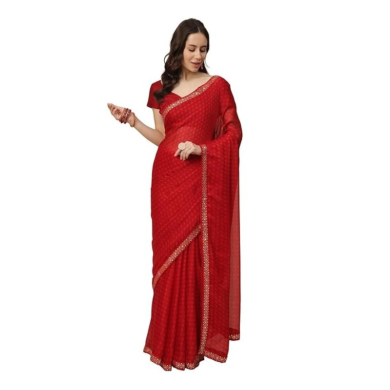 Women's Chiffon Printed Saree with Printed Blouse Piece