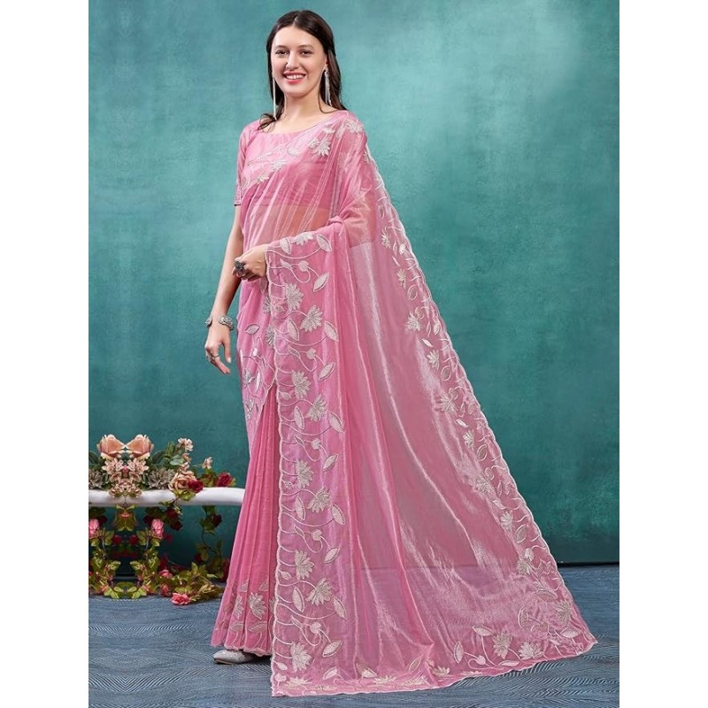CHIFFON WITH EMBROIDERY BORDER WORK SAREE