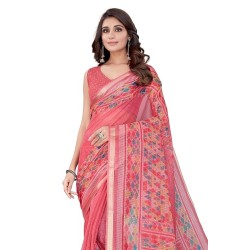 Women's Stylish Kota Doria Checks Woven Geometric Printed Saree with Blouse Piece