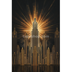 Golden Radiance – Art Deco Skyline Digital Wall Art Print