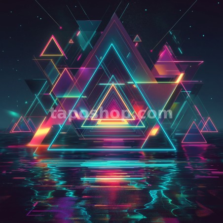 Vibrant Geometric Abstraction – Neon Triangles & Futuristic Fractals Digital Wall Art