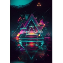 Vibrant Geometric Abstraction – Neon Triangles & Futuristic Fractals Digital Wall Art