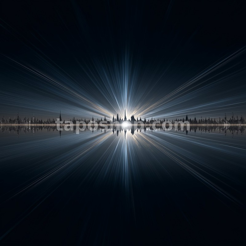 Futuristic Deco Skyline – Starburst Horizon & Metallic Reflections Digital Wall Art