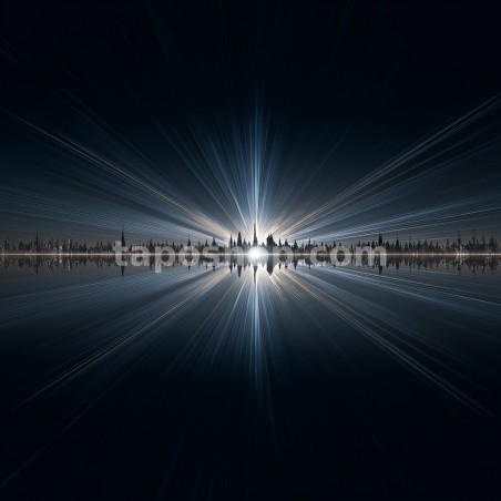 Futuristic Deco Skyline – Starburst Horizon & Metallic Reflections Digital Wall Art
