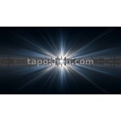 Futuristic Deco Skyline – Starburst Horizon & Metallic Reflections Digital Wall Art