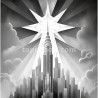 Futuristic Deco Skyline – Starburst Horizon & Metallic Reflections Digital Wall Art