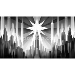 Futuristic Deco Skyline – Starburst Horizon & Metallic Reflections Digital Wall Art
