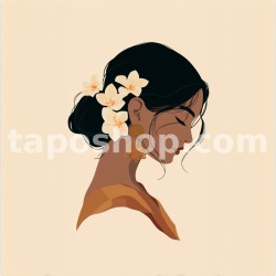 Simplified Portrait – Indian Woman with Jasmine Flowers Digital Wall Art