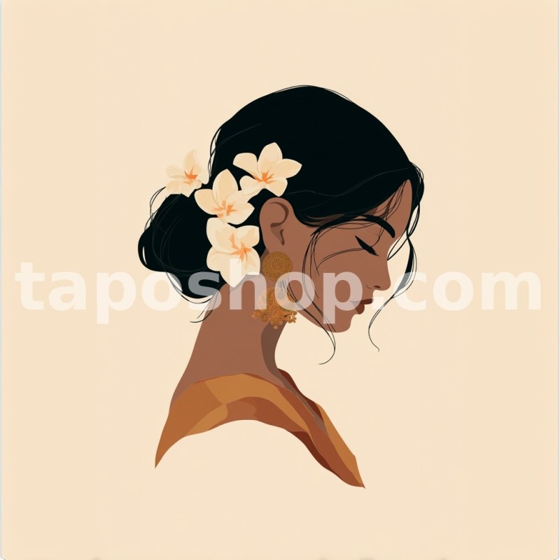Simplified Portrait – Indian Woman with Jasmine Flowers Digital Wall Art