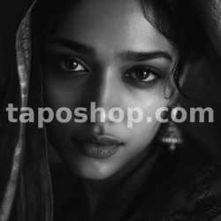 Monochrome Minimalist Portrait – Indian Woman with Calm Eyes Digital Wall Art