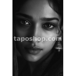 Monochrome Minimalist Portrait – Indian Woman with Calm Eyes Digital Wall Art