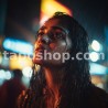 Cinematic Portrait – Indian Woman in Rain with City Lights | Digital Wall Art