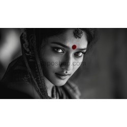 Monochrome Muse – Indian Woman with Red Bindi | Cinematic Black and White Portrait Art