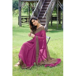 Women's Stylish Chiffon Contrast Border-Pallu Printed Saree with Blouse Piece