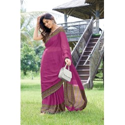 Women's Stylish Chiffon Contrast Border-Pallu Printed Saree with Blouse Piece